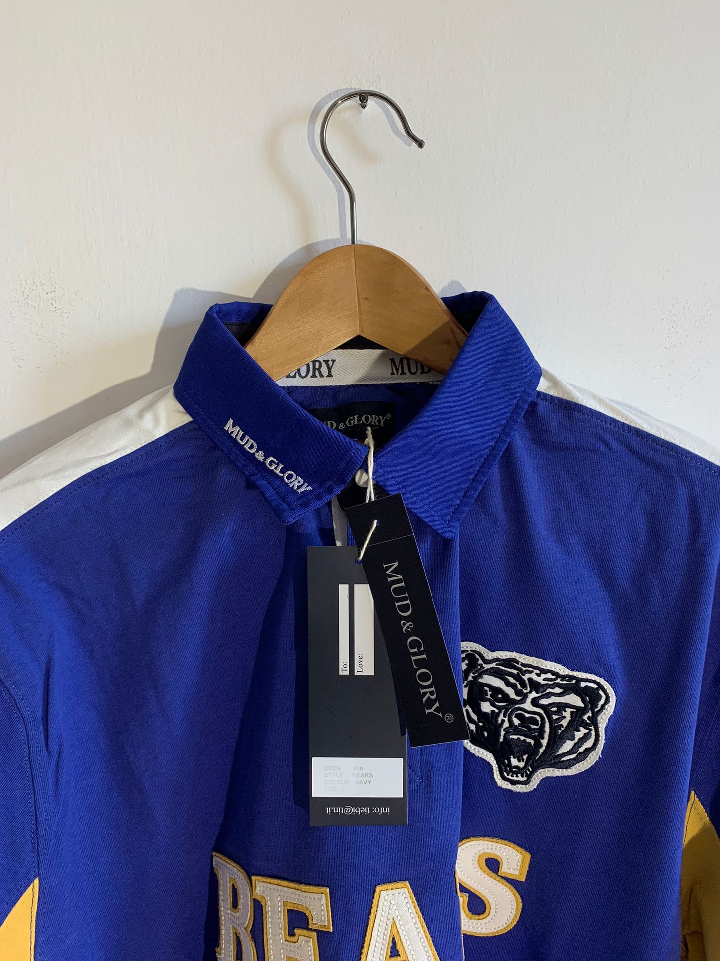 Polo manica lunga Mud & Glory mod. Bears. Taglia L. 100% Cotone. Colore Blu - GLWear #