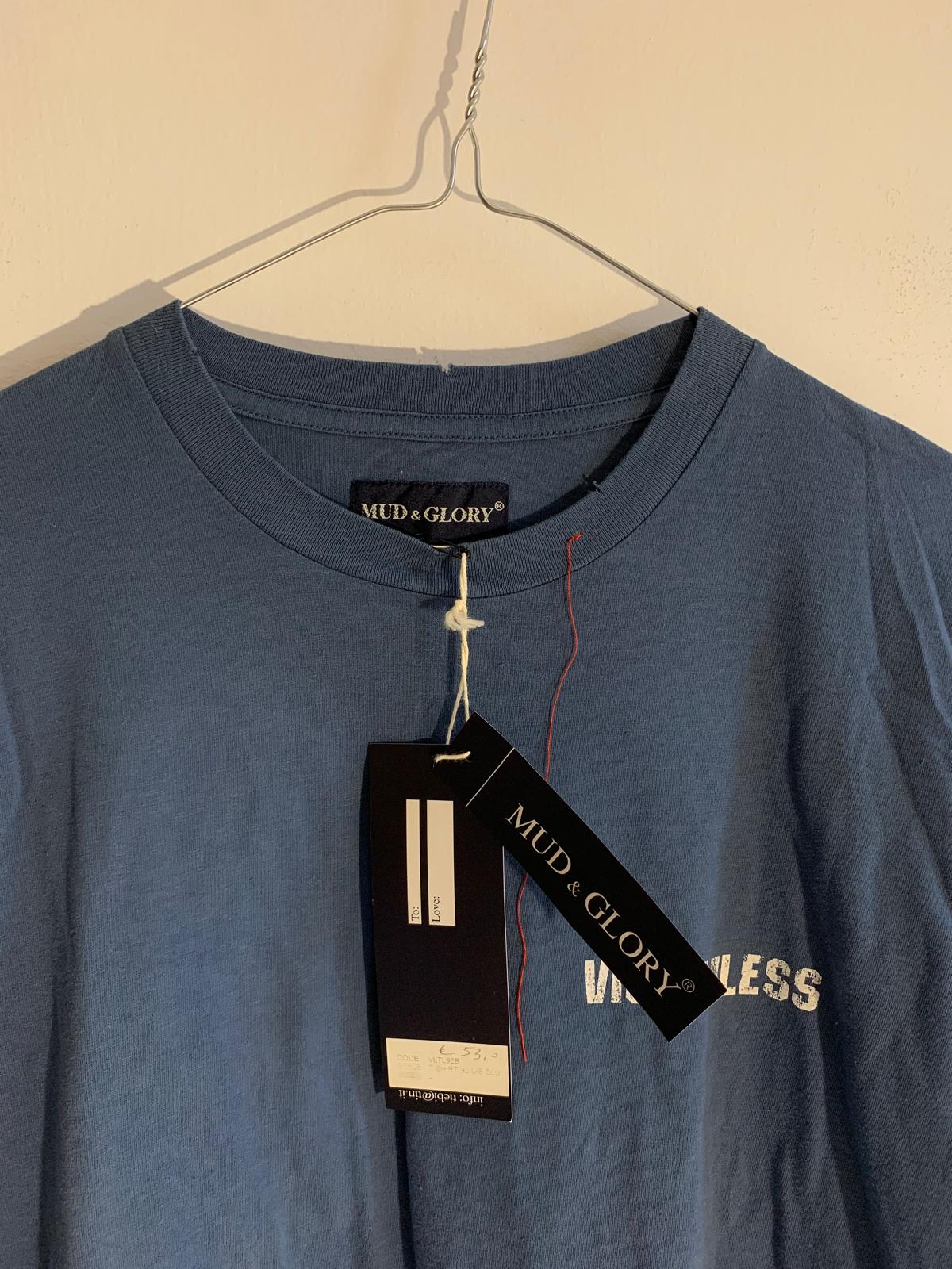 T-Shirt Mud & Glory blu manica lunga. Taglia L. 100% Combed Cotton
