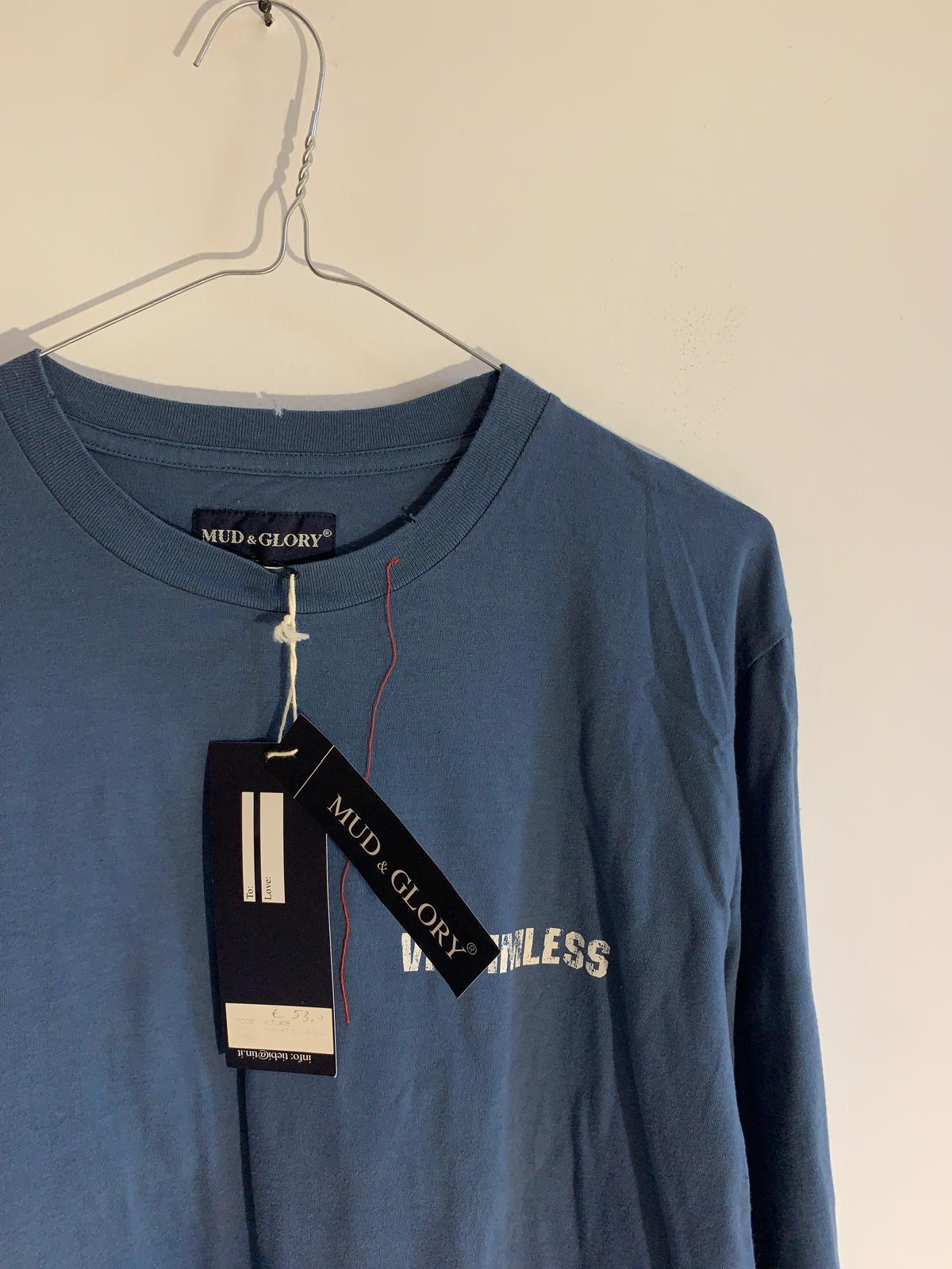 T-Shirt Mud & Glory blu manica lunga. Taglia L. 100% Combed Cotton
