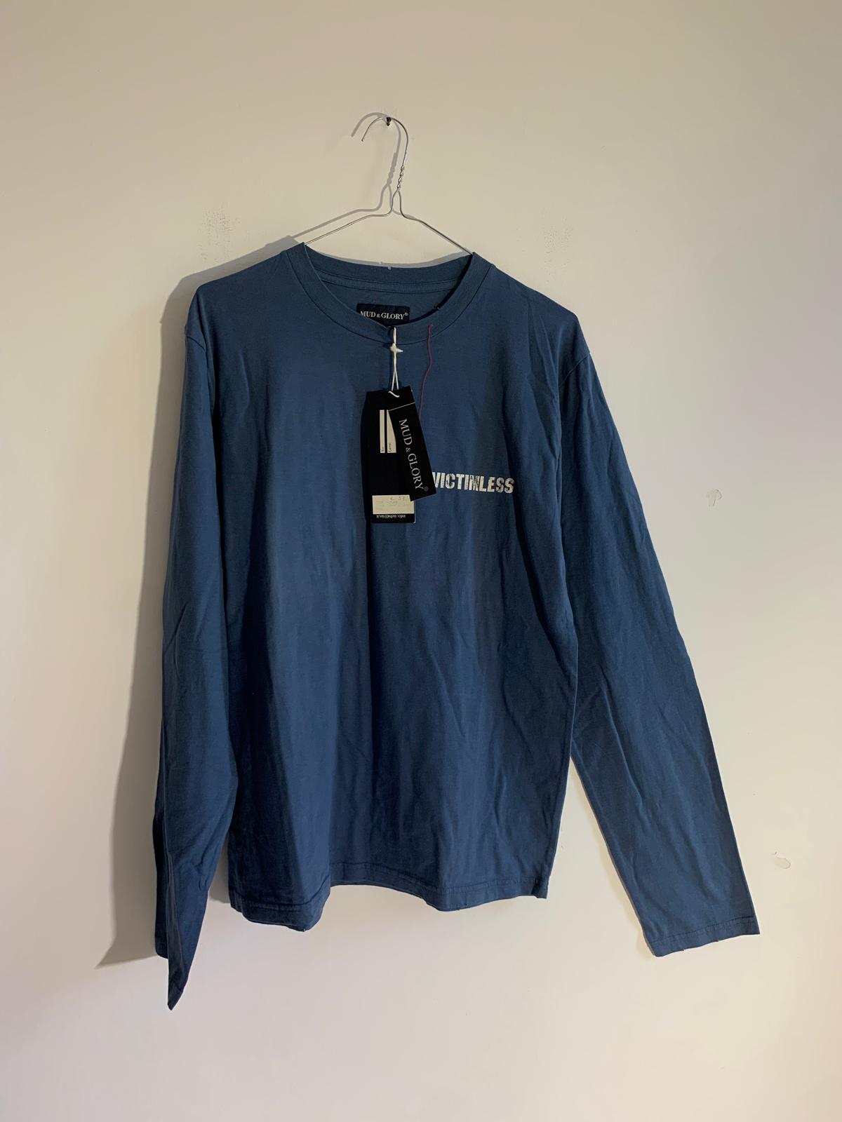 T-Shirt Mud & Glory blu manica lunga. Taglia L. 100% Combed Cotton