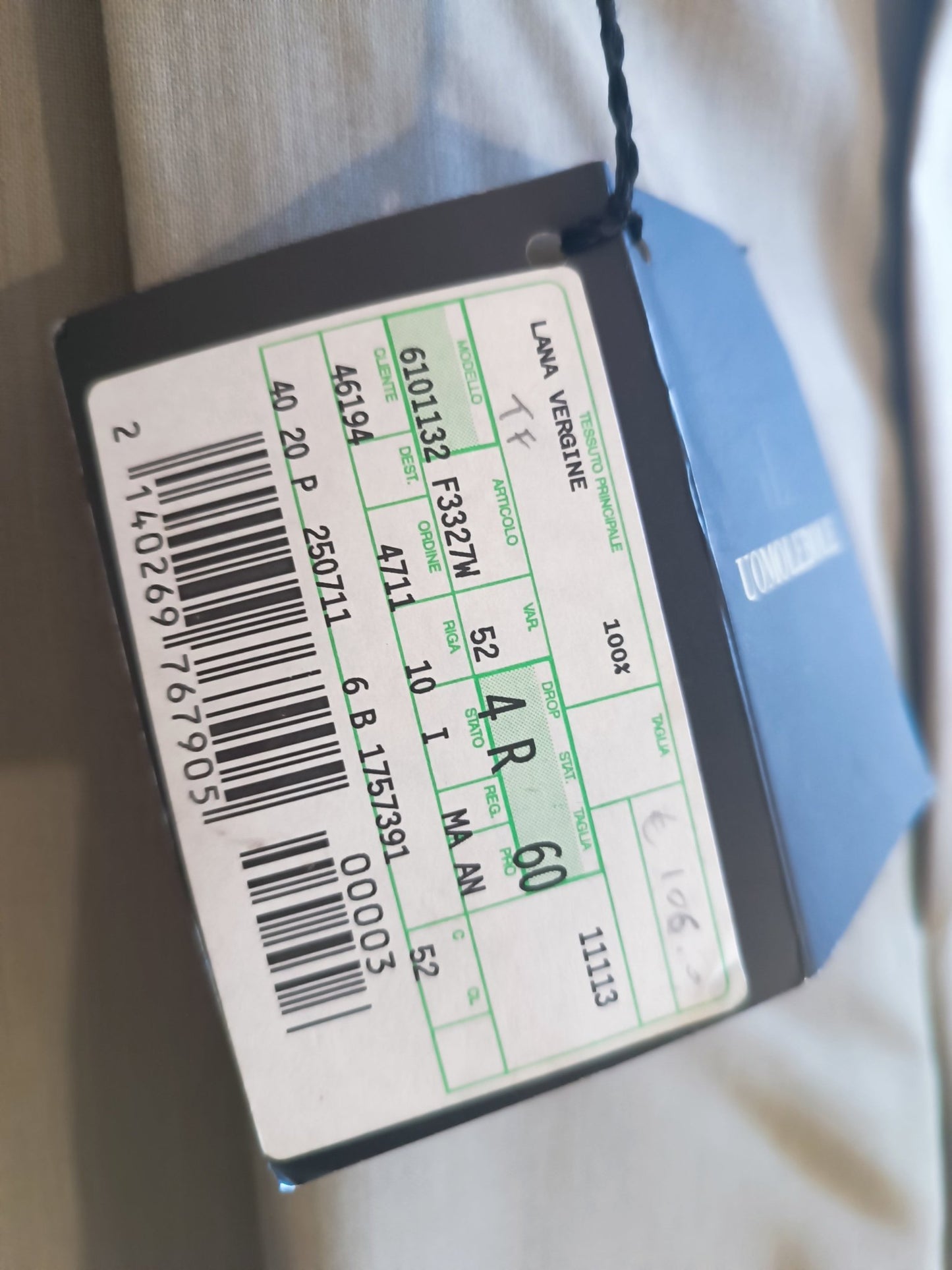 Pantalone Uomolebole 100% pura lana vergine. Taglia 60. Colore grigio - GLWear #