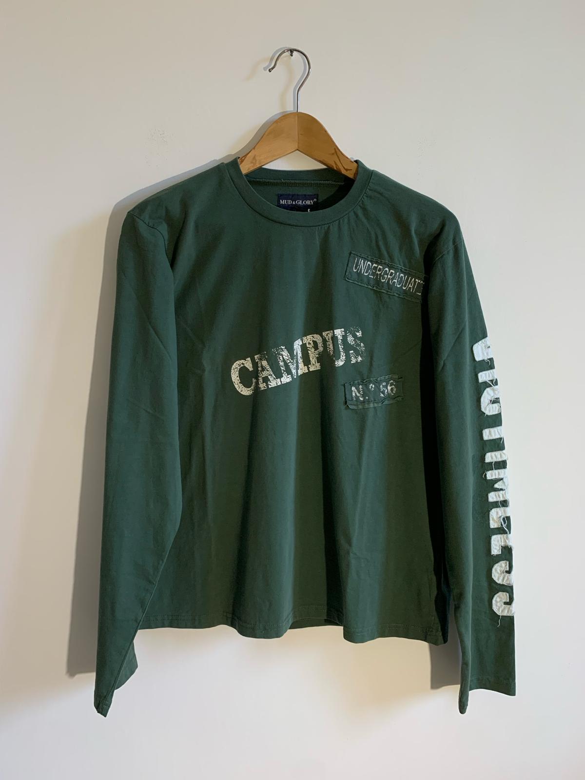 T- Shirt Mud & Glory verde scura con manica lunga. Taglia L. 100% Cotone - GLWear #