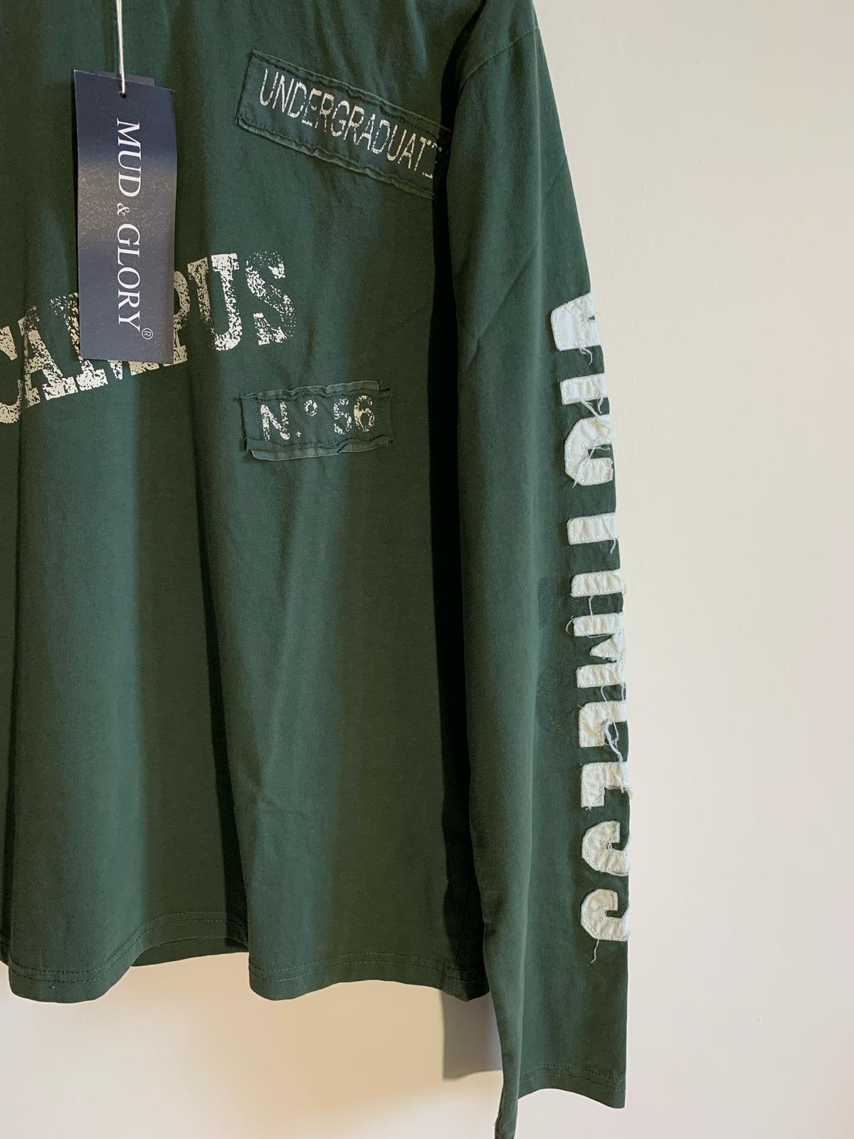 T- Shirt Mud & Glory verde scura con manica lunga. Taglia L. 100% Cotone - GLWear #