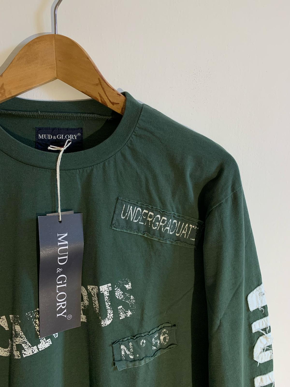 T- Shirt Mud & Glory verde scura con manica lunga. Taglia L. 100% Cotone - GLWear #