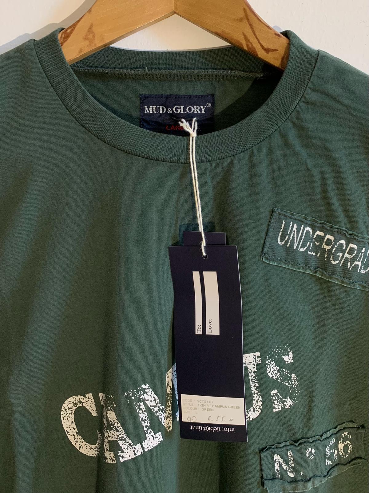 T- Shirt Mud & Glory verde scura con manica lunga. Taglia L. 100% Cotone - GLWear #